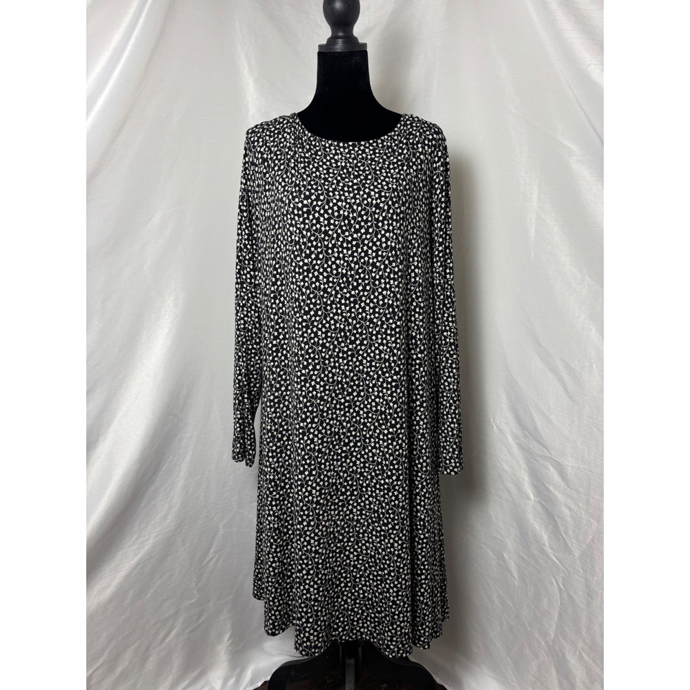 Old Navy Midi Dress Womens XXL Black White Floral Long Sleeve Excellent Shift